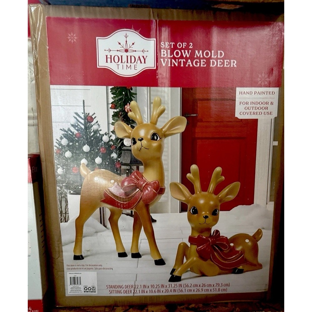 Blow Mold Vintage Deer Outdoor Indoor Multicolor Set of 2 Holiday Time NEW
